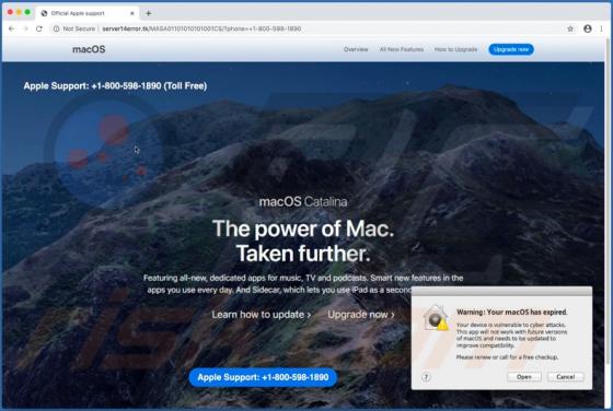 Oplichting via pop-up "Warning: Your MacOS Has Expired"