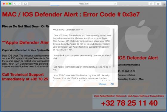 Oplichting via pop-up "IOS /MAC Defender Alert" (Mac)