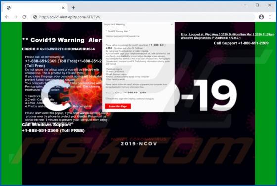 Oplichting via pop-up: 'Covid19 Warning Alert'