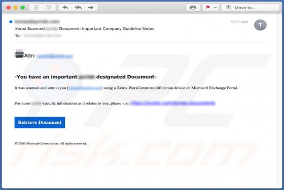 Oplichting met een 'Xerox Scanned Document' e-mail