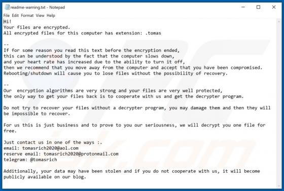 De Tomas ransomware
