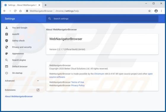 De WebNavigatorBrowser adware