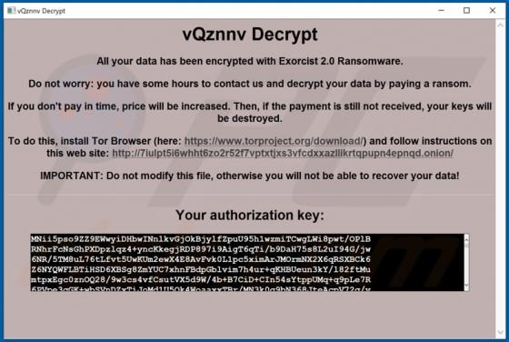 De Exorcist 2.0 ransomware