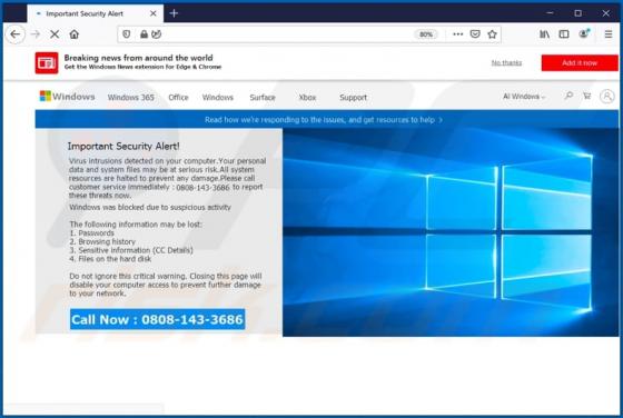 Oplichting via pop-up "Important Security Alert!"