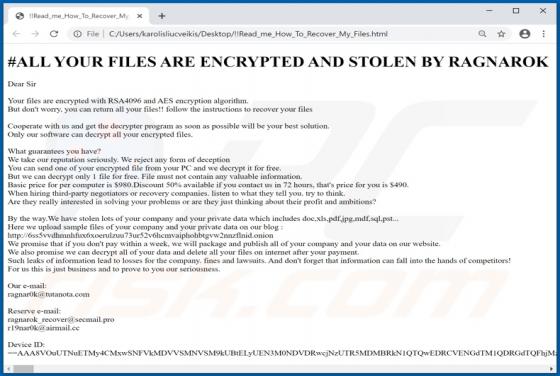 De RAGNAROK (.thor) ransomware