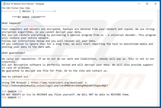 De Babuk Locker ransomware