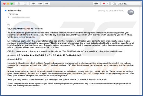 Oplichting met e-mail "I Know That You Visit 18+ Content"
