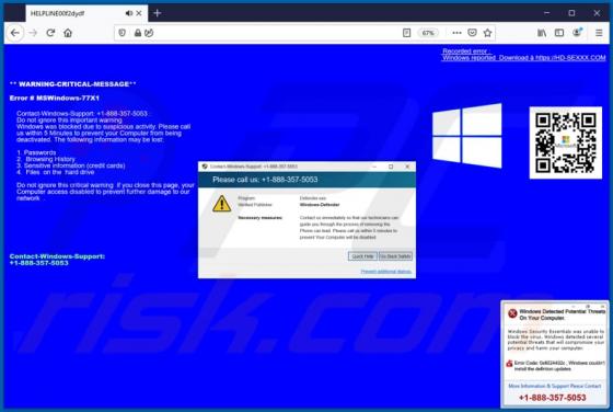 Oplichting via pop-up "WARNING CRITICAL MESSAGE"