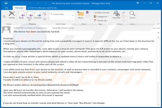 I Monitored Your Device On The Net For A Long Time Email oplichting