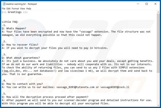 De Vassago ransomware