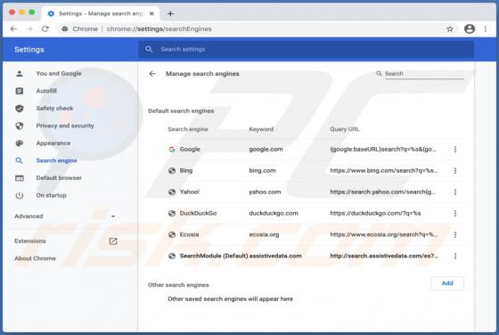 Search.assistivedata.com doorverwijzing (Mac)
