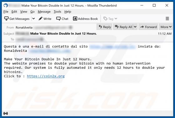 Oplichting via e-mail "Double Your BTC"