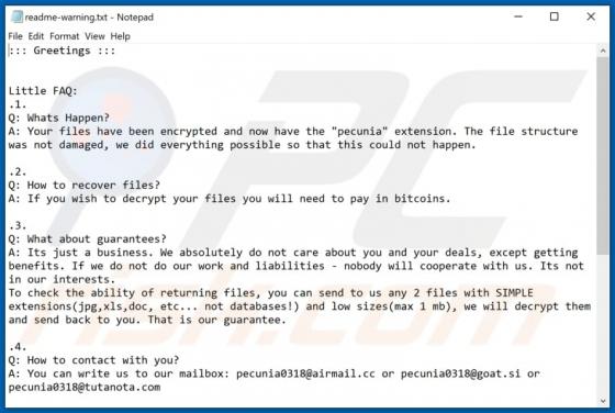 De Pecunia ransomware