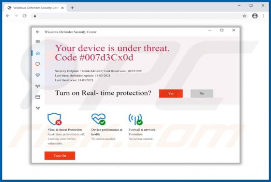 Oplichting met de "Code #007d3Cx0d"-pop-up