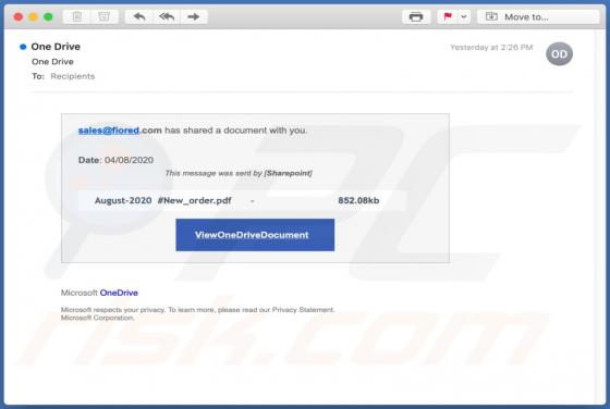 Oplichting met e-mail van OneDrive