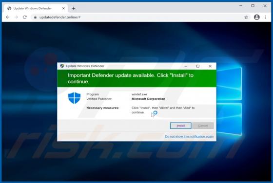 Oplichting via pop-up "Important Defender Update Available"