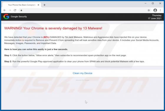 Your Chrome Is Severely Damaged By 13 Malware! POP-UP Scam