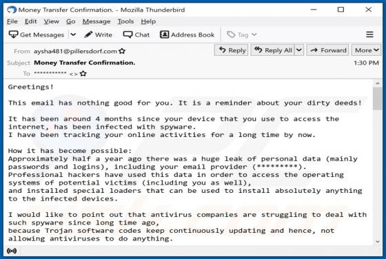 Reminder About Your Dirty Deeds! Oplichtingsmail