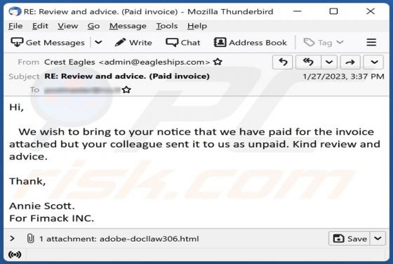 Paid/Unpaid Invoice E-mail Scam