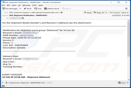 DHL Shipment Details Email oplichting