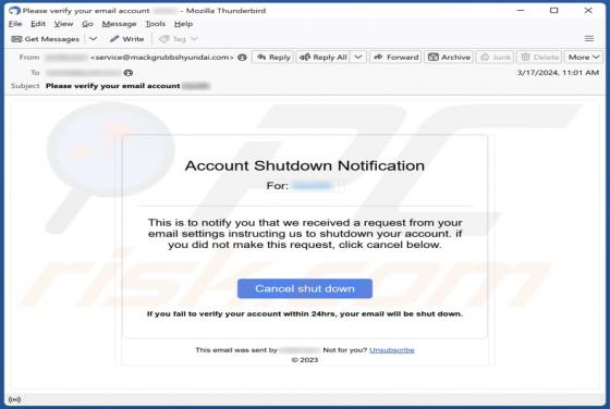 Oplichting via e-mail Account Shutdown Notification