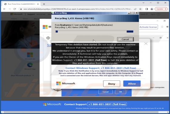 Temporary Files Deletion Have Started POP-UP Scam