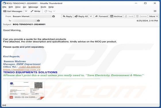Oplichting via e-mail Quote For The Attached Products