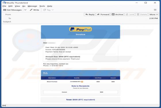 PayPal Crypto Purchase Invoice Email Oplichting