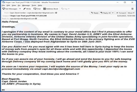 Boxes Of Money Email Oplichting