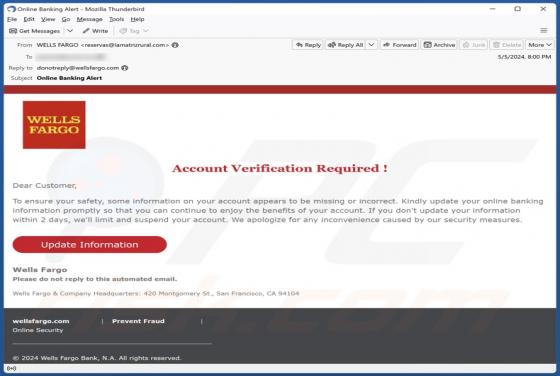 Oplichting via e-mail Wells Fargo - Account Verification Required