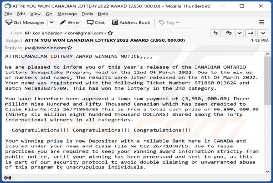 CANADIAN LOTTERY Email Oplichting
