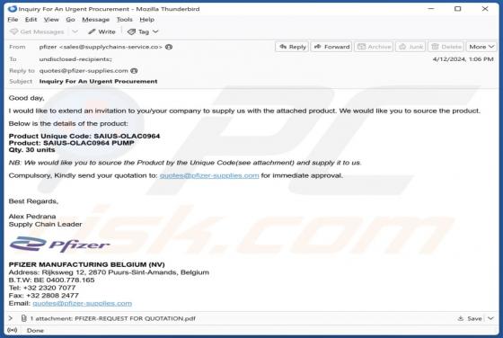 Oplichting via e-mail Pfizer Supply