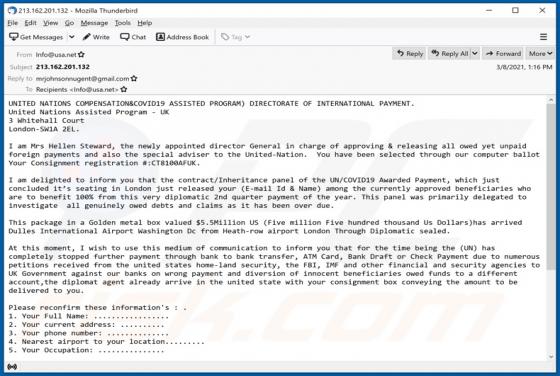 UNITED NATIONS COMPENSATION (COVID19 ASSISTED PROGRAM) Email Oplichting