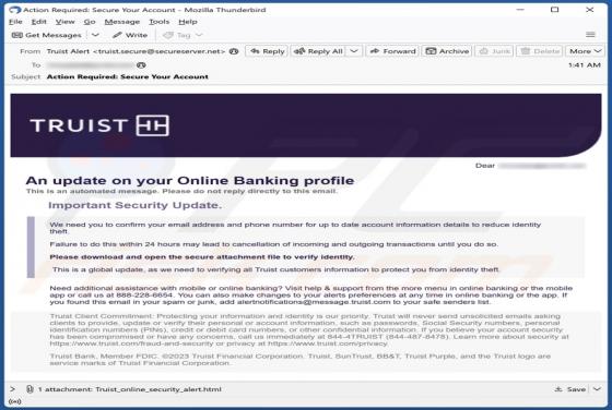 Truist Online Banking Profile Email Oplichting