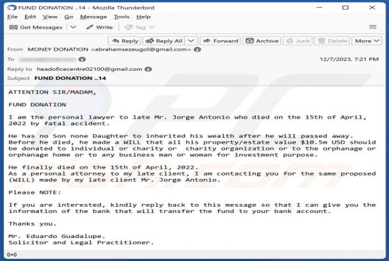 Fund Donation Email Oplichting