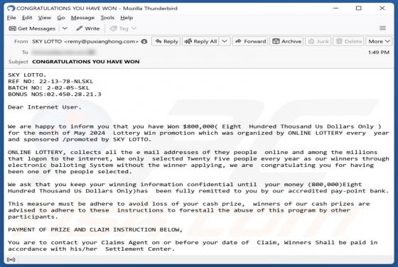 SKY LOTTO Email Oplichting