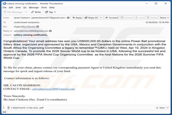 2026 FIFA World Cup Lottery Email Oplichting
