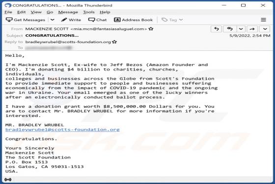 Donation Grant For You Email Oplichting
