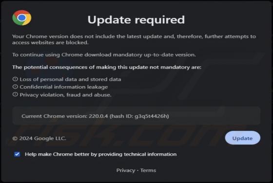 Your Chrome Version Does Not Include The Latest Update POP-UP Oplichting
