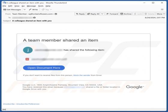 A Team Member Shared An Item Email Oplichting