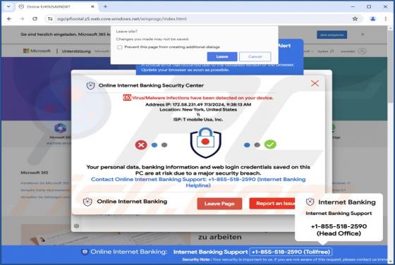 Online Internet Banking Security Center POP-UP Oplichting