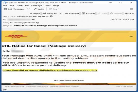 DHL - Notice For Failed Package Delivery Email Oplichting