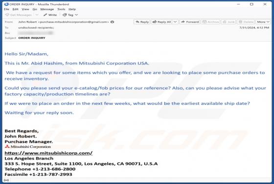 Oplichting via e-mail Mitsubishi Corp.