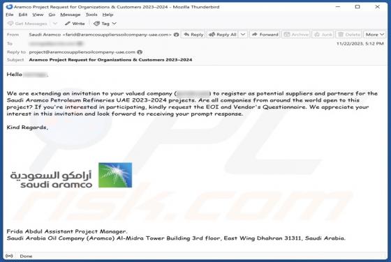 Oplichting via e-mail Saudi Aramco