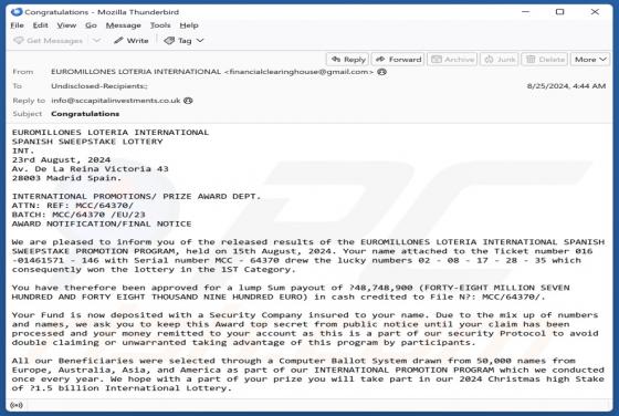 EUROMILLONES LOTERIA INTERNATIONAL Email Oplichting