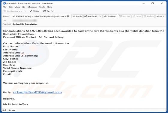 Oplichting via e-mail Rothschild Foundation