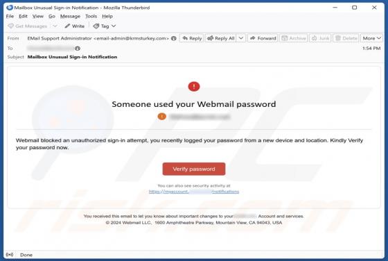 Oplichting via e-mail Someone Used Your Webmail Password