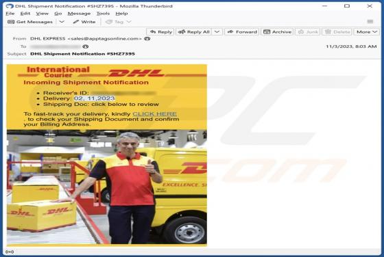 Oplichting via e-mail DHL - Incoming Shipment Notification