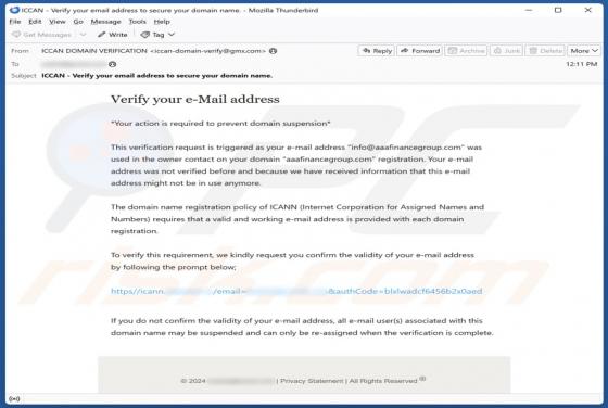 Oplichting via e-mail Internet Corporation For Assigned Names And Numbers (ICANN)