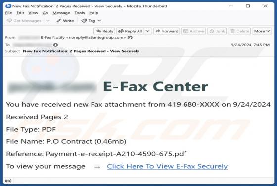 Oplichting via e-mail E-Fax Center
